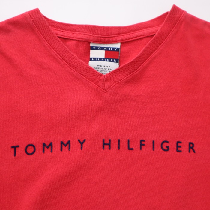 90s TOMMY HILFIGER ロゴ入り Vネック 長袖Tシャツ ロンT | Vintage.City 빈티지숍, 빈티지 코디 정보