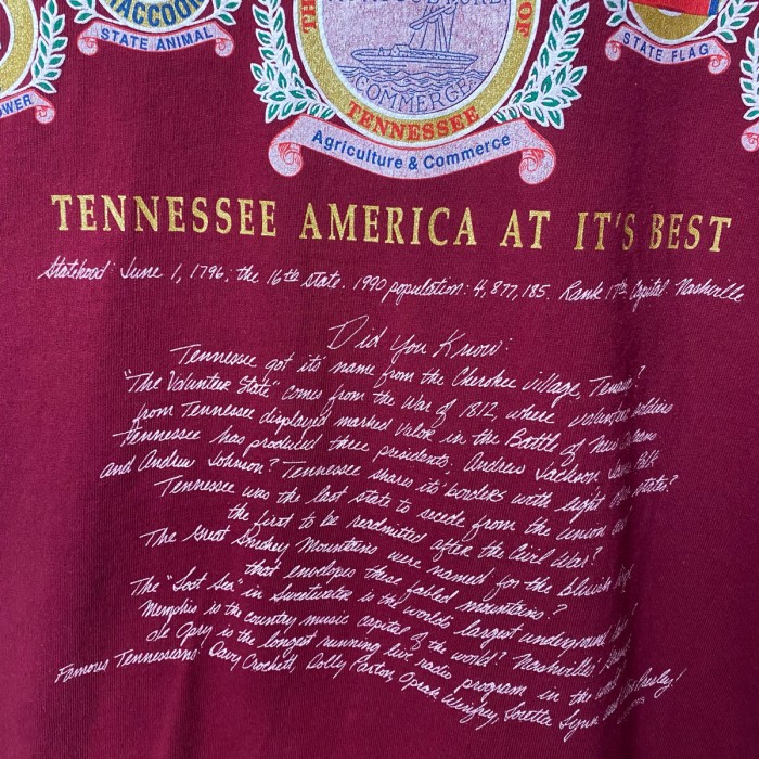 90s テネシー州 スーベニアTシャツ 古着 USA製 バーガンディ | Vintage.City 古着屋、古着コーデ情報を発信