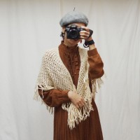 アイボリーの手編みのニットショール | Vintage.City 古着屋、古着コーデ情報を発信