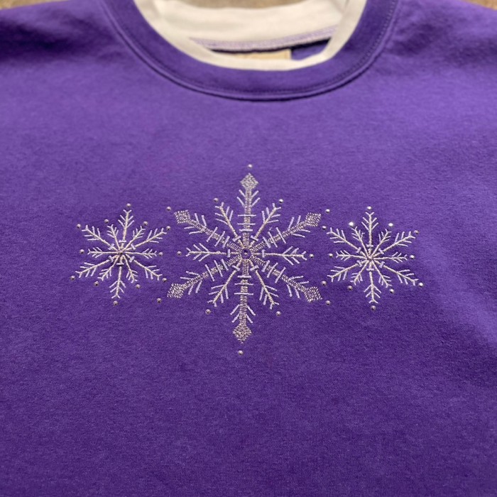 M&C sportswear 雪の結晶　冬　デザイン　刺繍　ダブルカラー　スウェットシャツ　パープル　A333 | Vintage.City 빈티지숍, 빈티지 코디 정보