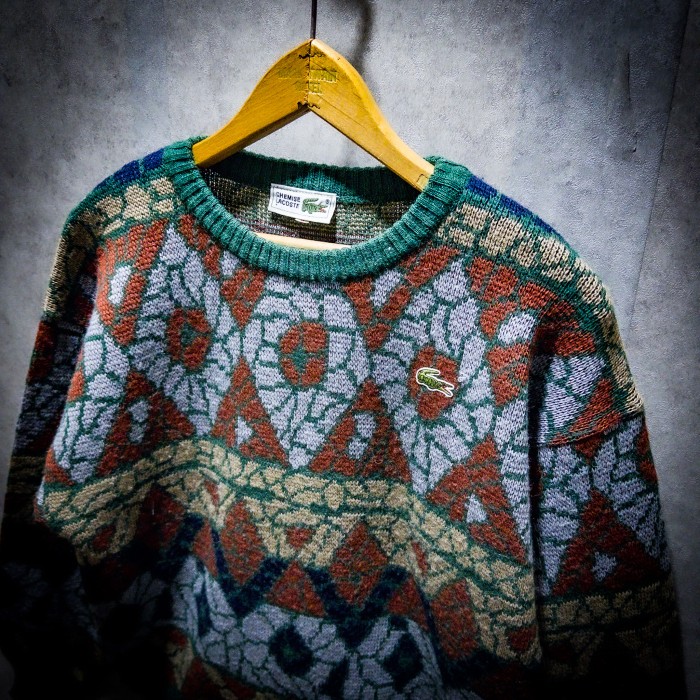 ”鰐戯幾何” 90s CHEMISE LACOSTE Special Design Orange diamond pattern knit | Vintage.City 古着屋、古着コーデ情報を発信