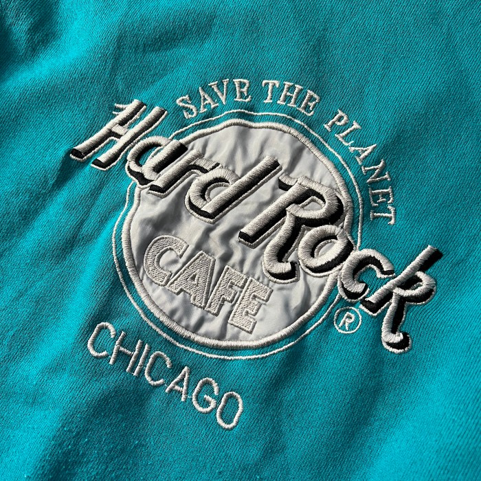 Hard Rock CAFE CHICAGO ハードロックカフェ シカゴ ロゴ刺繍 スウェット トレーナー  アメリカ製 MADE IN USA 90s 裏起毛 グリーン XL 11034 | Vintage.City 古着屋、古着コーデ情報を発信