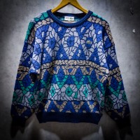 ”鰐戯幾何” 90s CHEMISE LACOSTE Special Design Blue diamond pattern knit | Vintage.City 古着屋、古着コーデ情報を発信