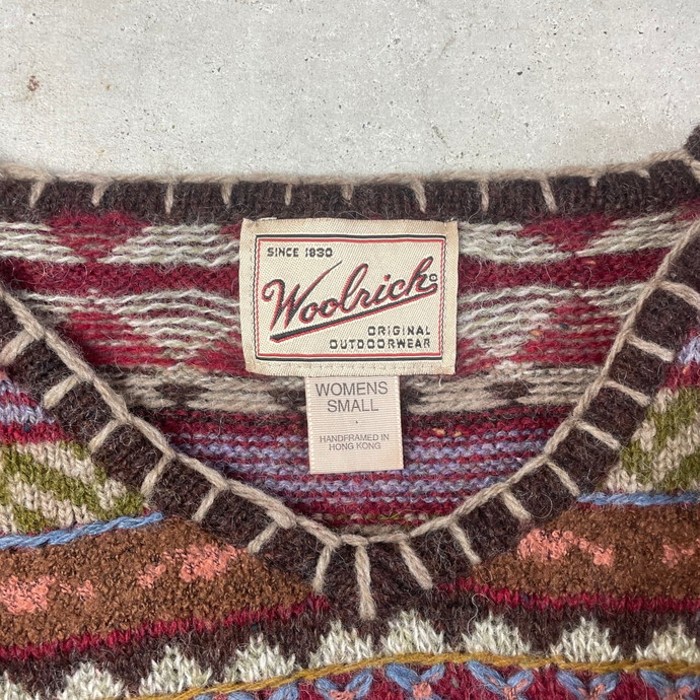 90年代 Woolrich ウールリッチ ウールニットセーター ハンドフレーム Vネック 総柄  レディースS | Vintage.City 빈티지숍, 빈티지 코디 정보