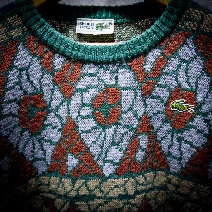 ”鰐戯幾何” 90s CHEMISE LACOSTE Special Design Orange diamond pattern knit | Vintage.City 古着屋、古着コーデ情報を発信