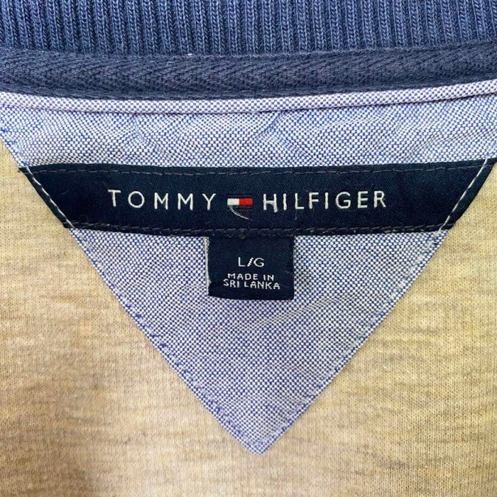 トミーヒルフィガー ロゴ刺繍 ハーフジップ スウェット ベージュ L S2612 | Vintage.City 古着屋、古着コーデ情報を発信