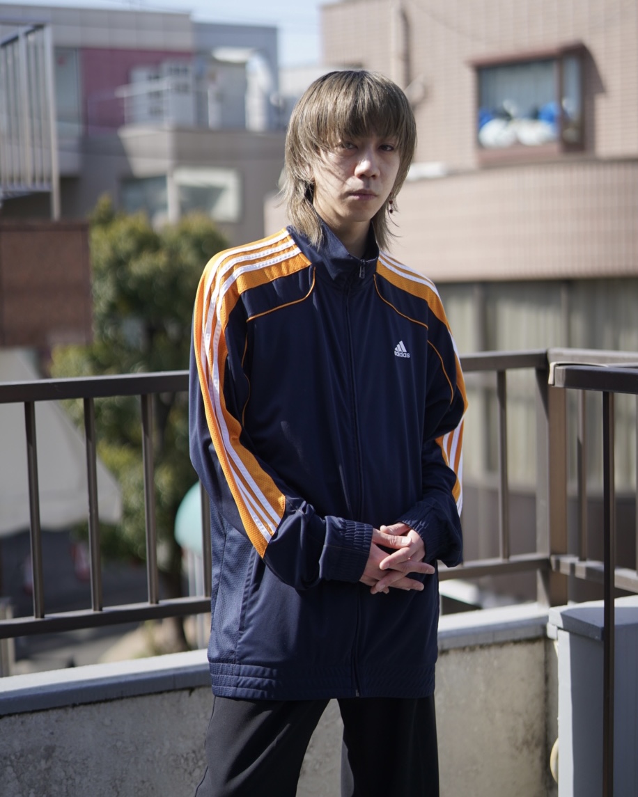 adidas】navy × orange mesh line track jacket アディダス トラック