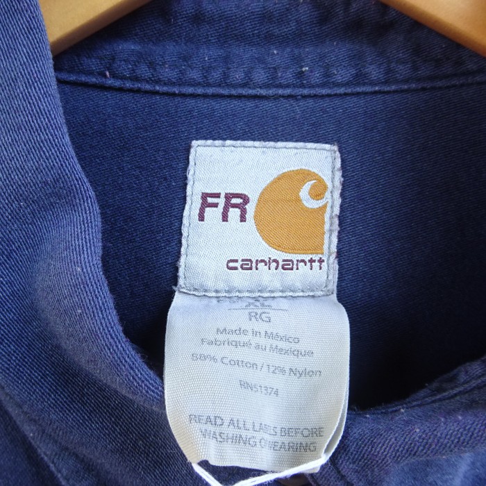 カーハート ワークシャツ XL ネイビー 胸ポケット ワッペンロゴ 長袖 紺 9472 | Vintage.City 古着屋、古着コーデ情報を発信