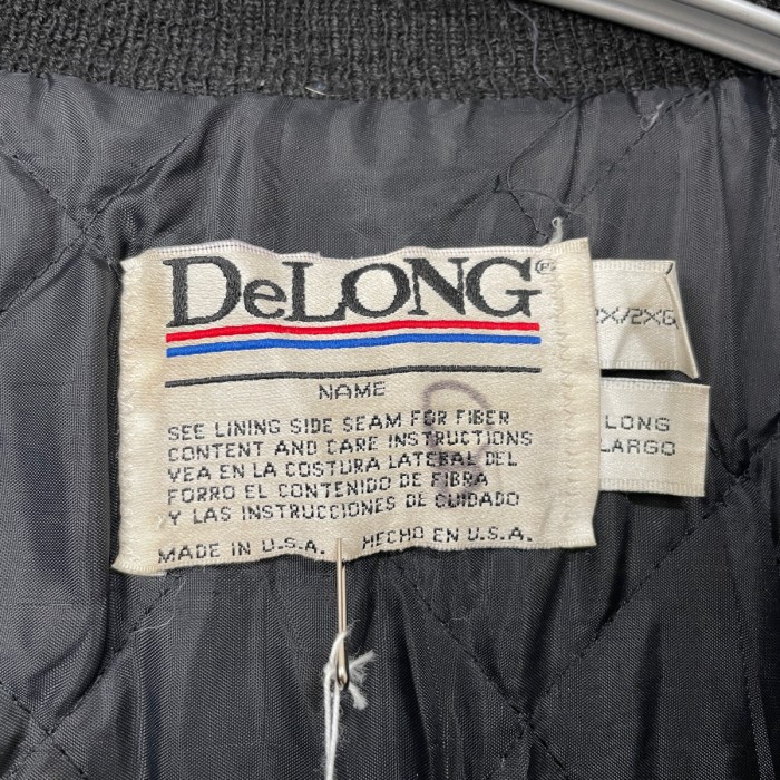 90s USA製 DeLONG 袖レザー スタジャン ウール 黒 ブラック 古着