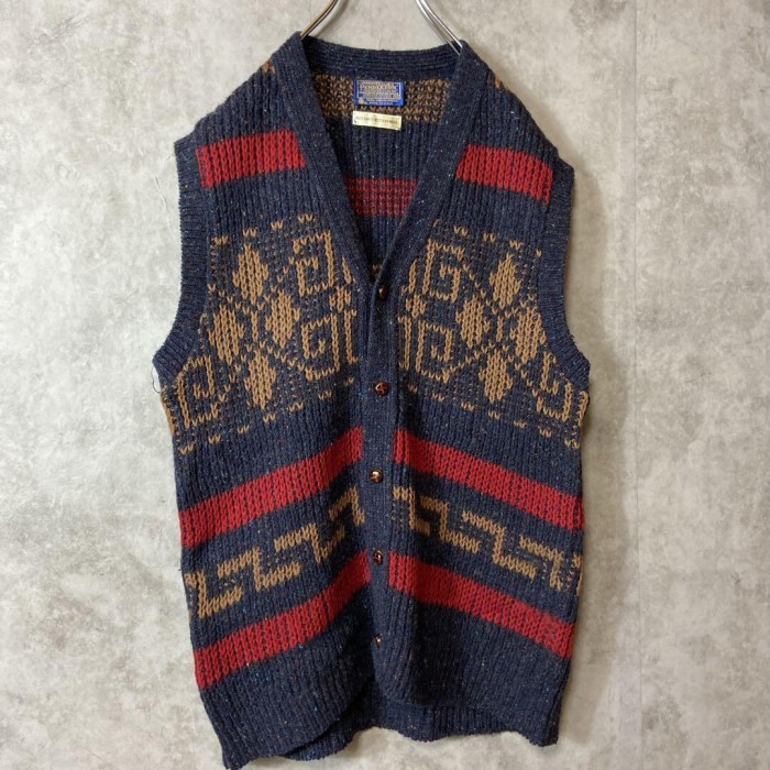 PENDLETON 80's usa製 wool knit vest size M 配送A ペンドルトン　厚手ニットベスト　総柄 | Vintage.City 古着屋、古着コーデ情報を発信