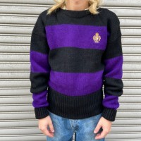 90s RalphLauren ボーダー柄ボートネックセーター　黒　紫　M | Vintage.City 古着屋、古着コーデ情報を発信