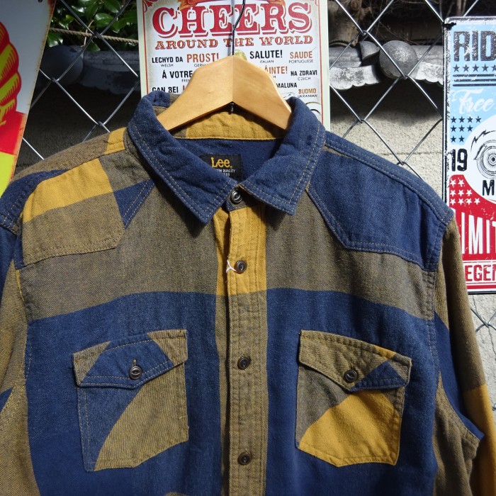 リー ウエスタンシャツ L ブルー イエロー チェック 胸ポケット 長袖シャツ 9542 | Vintage.City 빈티지숍, 빈티지 코디 정보