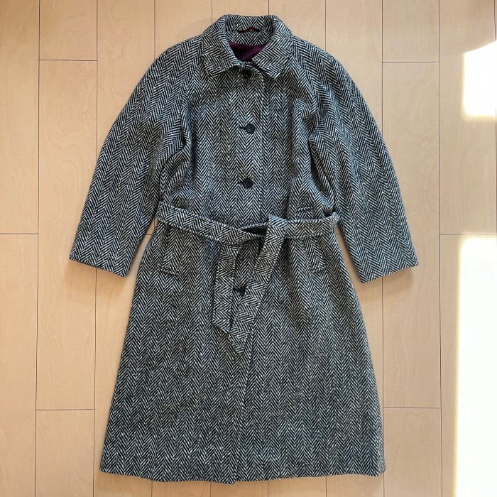70s Aquascutum アクアスキュータム Tweed Belted Single Trench Coat 【GRAY】 | Vintage.City 빈티지숍, 빈티지 코디 정보