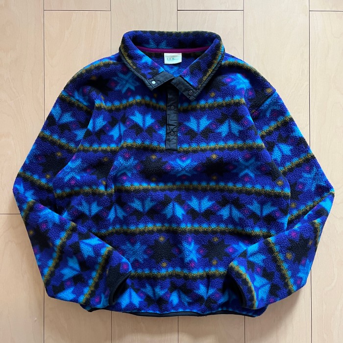 80s 90s L.L.Bean Fleece Pullover【総柄BLUE】 | Vintage.City 빈티지숍, 빈티지 코디 정보