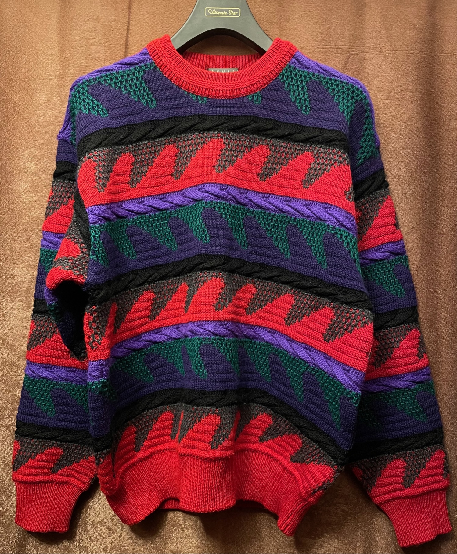 90s DEMAIN CLAIR 3Dウールセーター マルチカラー Lサイズ | Vintage.City