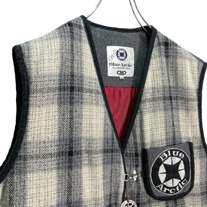 80-90s Blue Arctic design wool check vest | Vintage.City 빈티지숍, 빈티지 코디 정보