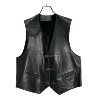 90s Buckle belt design black real leather vest | Vintage.City 빈티지숍, 빈티지 코디 정보