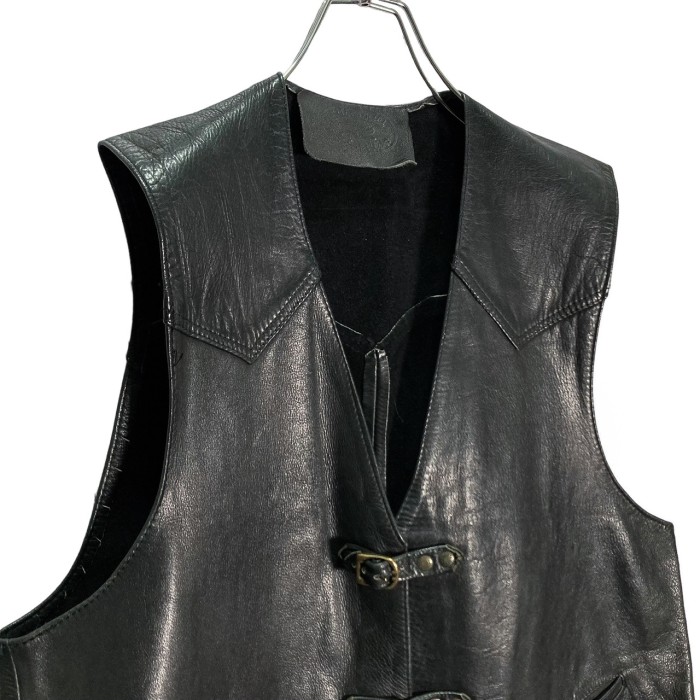 90s Buckle belt design black real leather vest | Vintage.City 古着屋、古着コーデ情報を発信