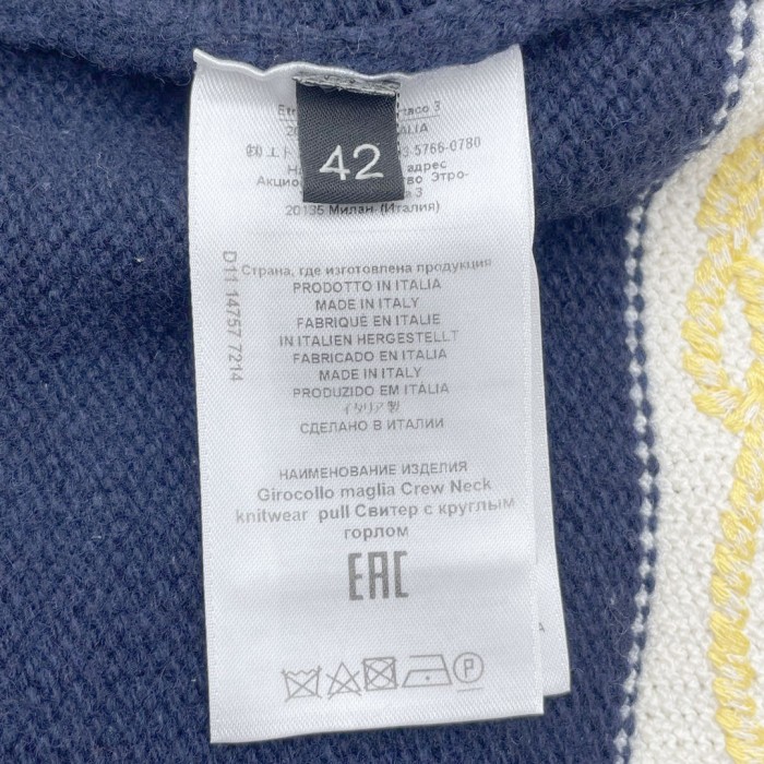 ETRO エトロ ニットセーター フラッグ刺繍 ウール/コットン 42 ネイビー/マルチカラー | Vintage.City 古着屋、古着コーデ情報を発信