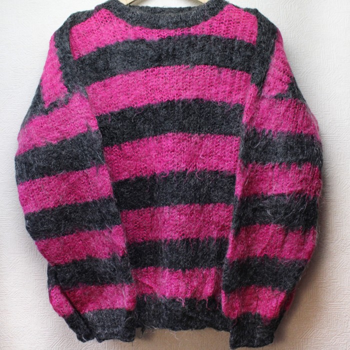ENGLAND MADE Mohair MIX Stripes Sweater モヘアミックスボーダーセーター　M ピンク／グレー | Vintage.City 빈티지숍, 빈티지 코디 정보