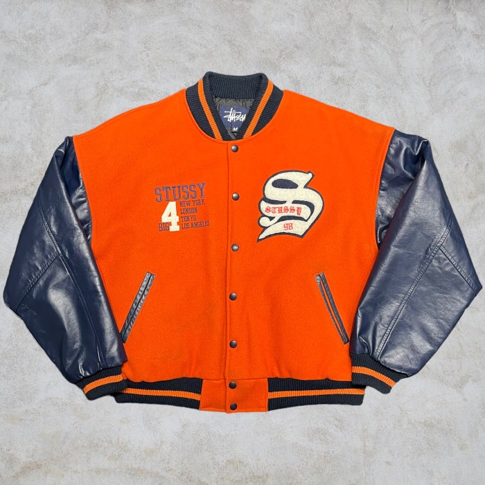 90's old stussy “BIG 4” Varsity Jacket | Vintage.City