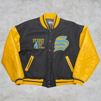 90’s old stussy “BIG 4” Varsity Jacket | Vintage.City 古着屋、古着コーデ情報を発信