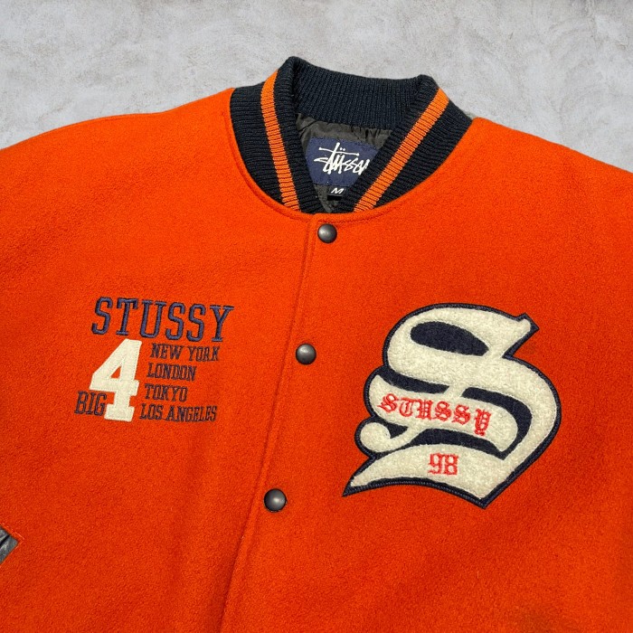 90’s old stussy “BIG 4” Varsity Jacket | Vintage.City 古着屋、古着コーデ情報を発信