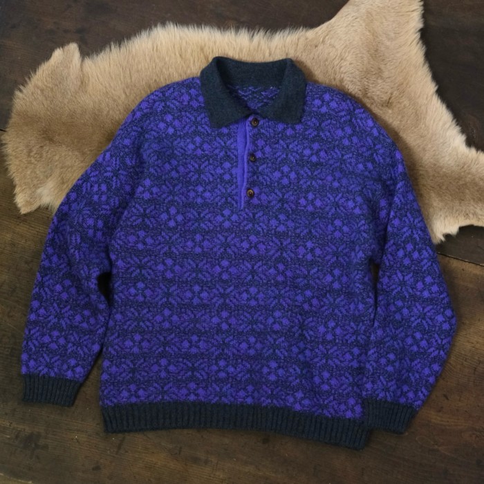 イタリア古着 パープルニットポロシャツセーター | Vintage.City 古着屋、古着コーデ情報を発信