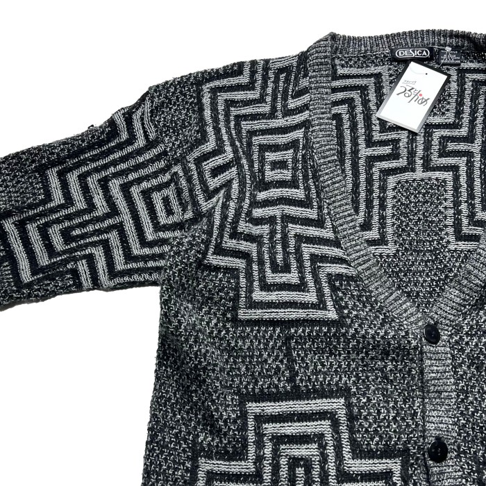 古着屋Cino似た商品はコチラ90s ビンテージ　総柄ニット　幾何学ノルディック　モノトーン　黒　ウール