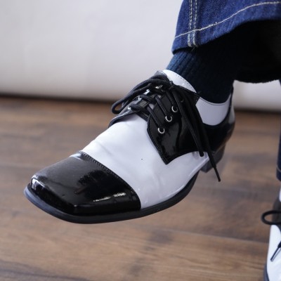 black × white glossy enamel square toe shoes ドレスシューズ エナメル バイカラー 2トーン スクエアトゥ 光沢 | Vintage.City 빈티지숍, 빈티지 코디 정보