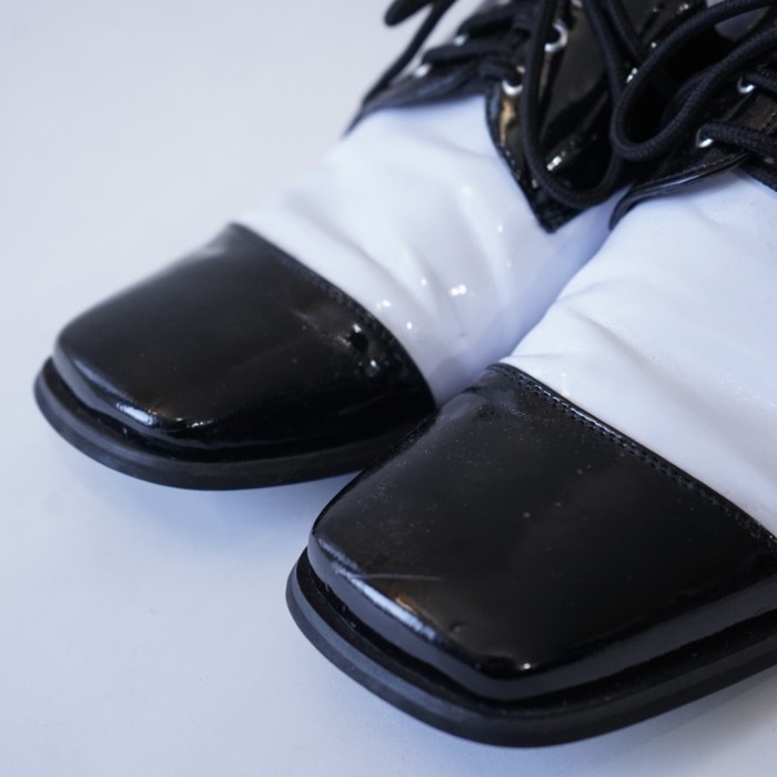 black × white glossy enamel square toe shoes ドレスシューズ エナメル バイカラー 2トーン スクエアトゥ 光沢 | Vintage.City 古着屋、古着コーデ情報を発信