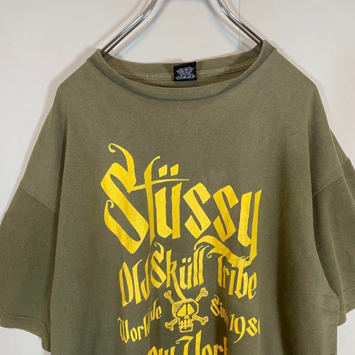 STUSSY old skull tribe T-shirt size XL 配送C オールドスカル　カーキ　オーバーサイズ 00's | Vintage.City 빈티지숍, 빈티지 코디 정보