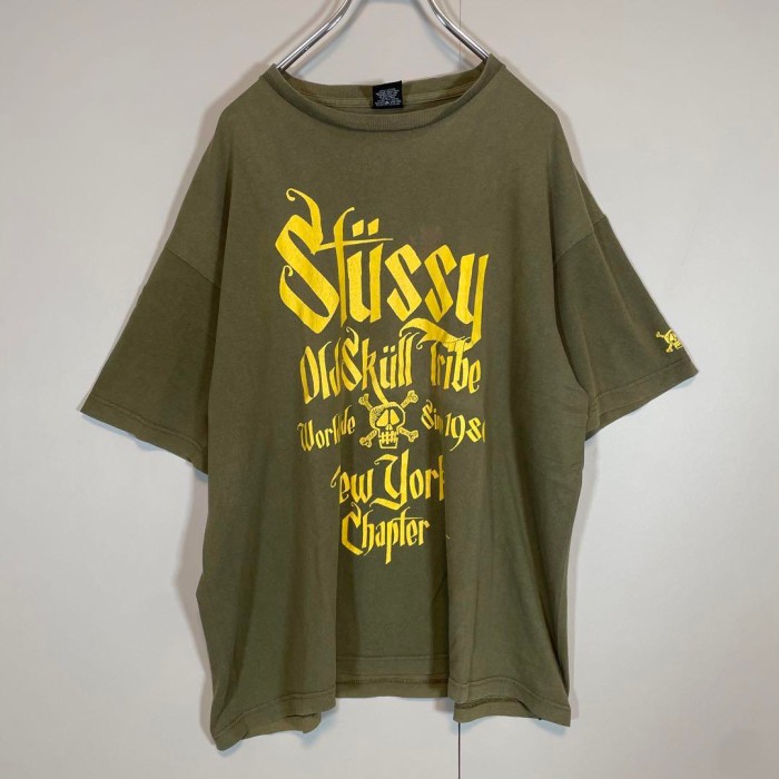 STUSSY old skull tribe T-shirt size XL 配送C オールドスカル　カーキ　オーバーサイズ 00's | Vintage.City 빈티지숍, 빈티지 코디 정보