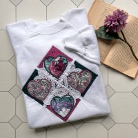 heart patchwork & lace design sweatshirts 〈レトロ古着 ハート パッチワーク＆レース デザイン スウェット 白 90s 90年代〉 | Vintage.City 빈티지숍, 빈티지 코디 정보