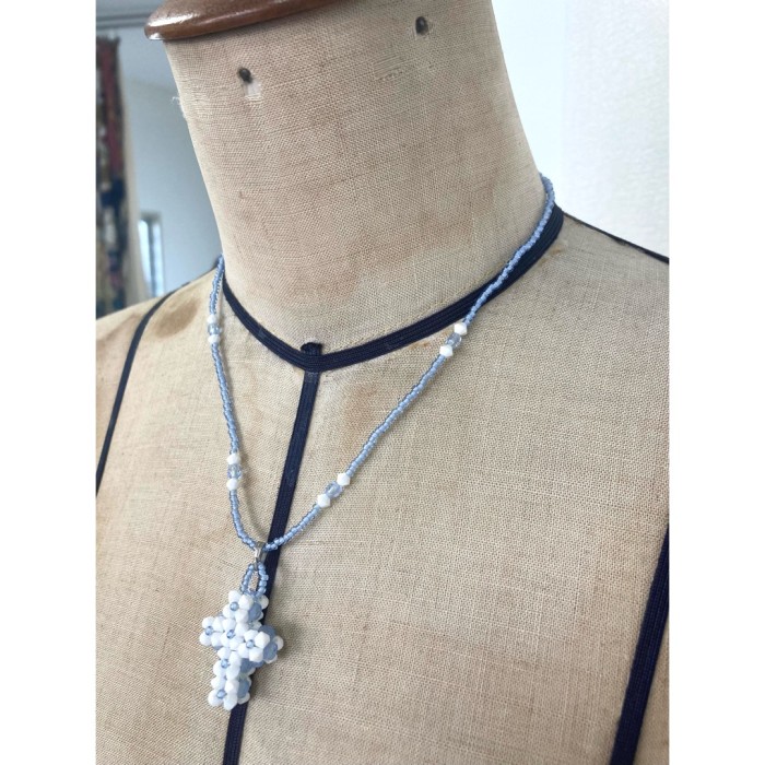 necklace / ビーズネックレス 十字架 白 水色 #130 | Vintage.City 古着屋、古着コーデ情報を発信
