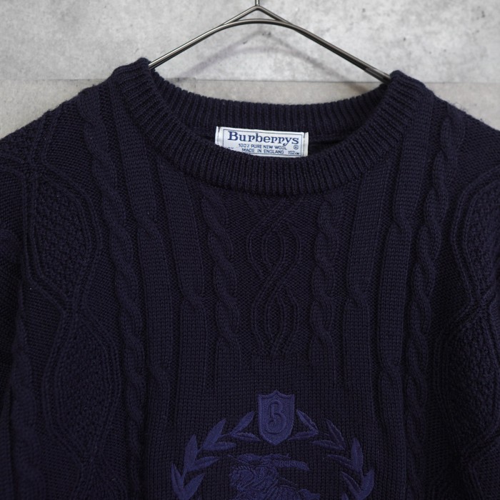 BURBERRY  バーバリー　ニット　セーター　1980〜1990年代製  ロゴ刺繍  ケーブル編み  イギリス製　Lサイズ | Vintage.City 古着屋、古着コーデ情報を発信