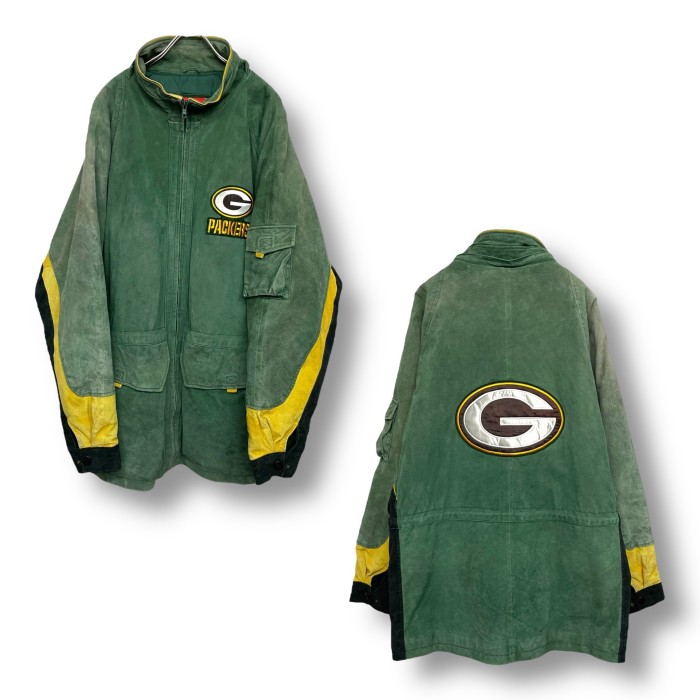 “GREEN BAY PACKERS” Padded Suede Leather Half Coat | Vintage.City 빈티지숍, 빈티지 코디 정보