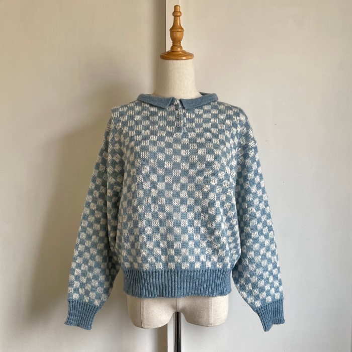 block plaid polo knit 〈レトロ古着 ブロックチェック ポロニット〉 | Vintage.City 古着屋、古着コーデ情報を発信