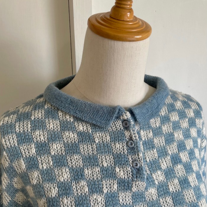 block plaid polo knit 〈レトロ古着 ブロックチェック ポロニット〉 | Vintage.City 古着屋、古着コーデ情報を発信