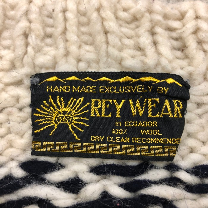 REY WEAR/Ecuador Knit Sweater/XL相当/エクアドルニット/ウェーブ柄/セーター/総柄/ホワイト/ネイビー/グレー/古着/ヴィンテージ | Vintage.City 古着屋、古着コーデ情報を発信