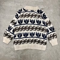 REY WEAR/Ecuador Knit Sweater/XL相当/エクアドルニット/ウェーブ柄/セーター/総柄/ホワイト/ネイビー/グレー/古着/ヴィンテージ | Vintage.City 빈티지숍, 빈티지 코디 정보