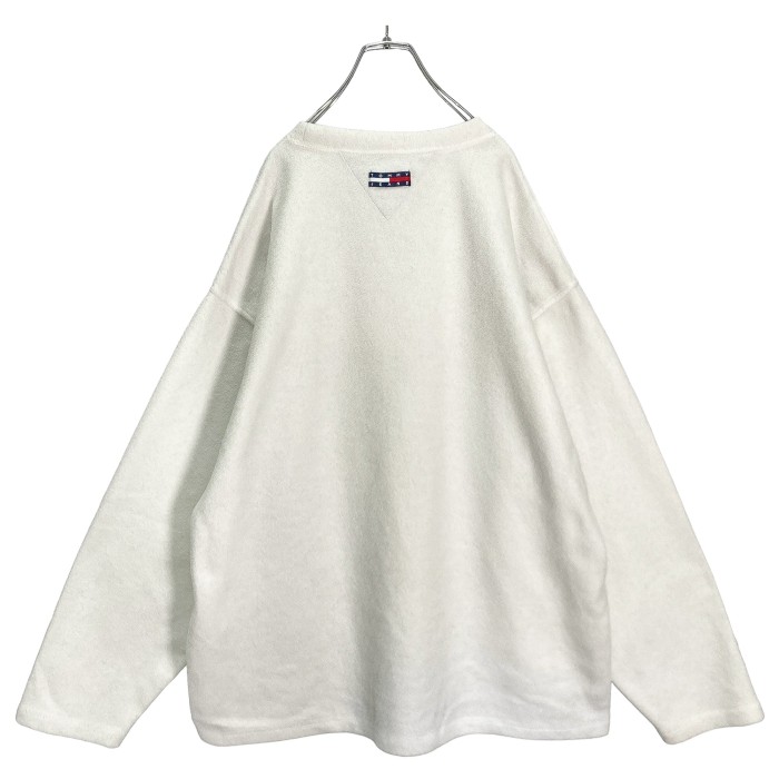 90s TOMMY JEANS crewneck White fleece pullover | Vintage.City 古着屋、古着コーデ情報を発信