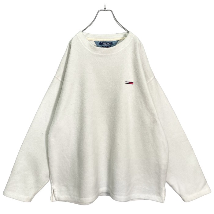 90s TOMMY JEANS crewneck White fleece pullover | Vintage.City 古着屋、古着コーデ情報を発信