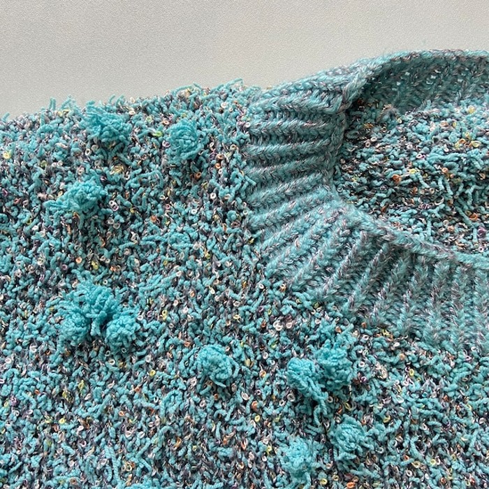 turquoise blue pompom knit | Vintage.City 古着屋、古着コーデ情報を発信