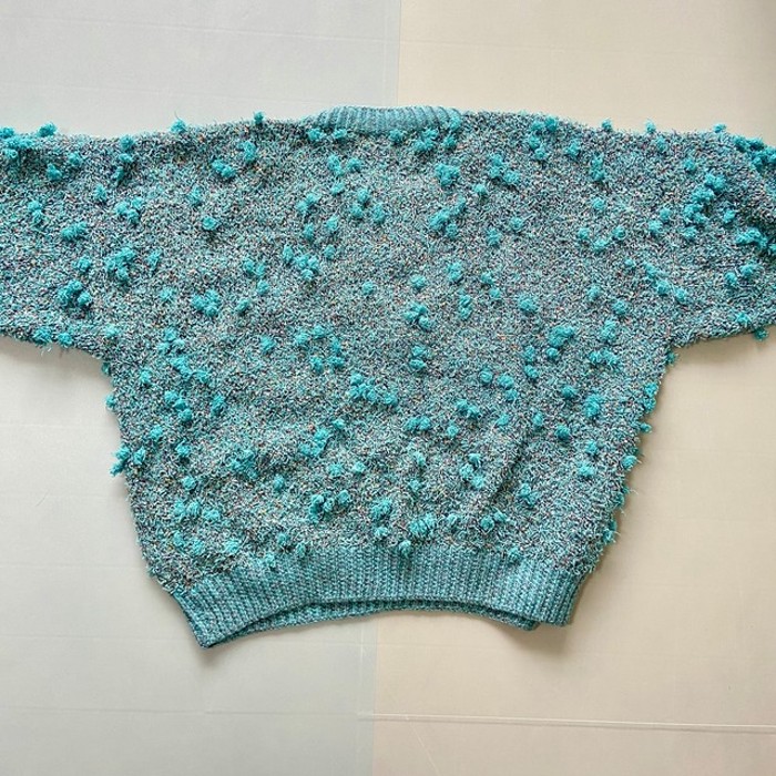 turquoise blue pompom knit | Vintage.City 古着屋、古着コーデ情報を発信