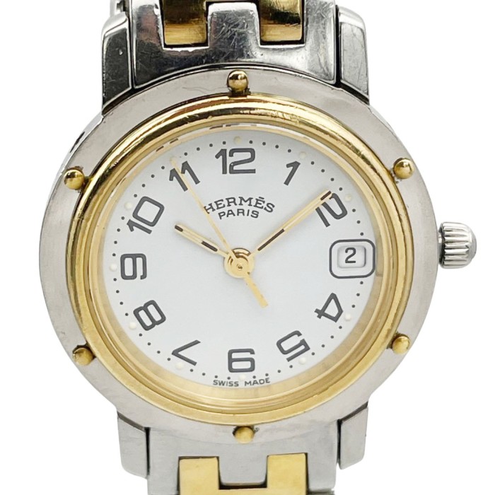 HERMES エルメス レディース腕時計 クリッパー QZ デイト コンビ ゴールド シルバー 白文字盤 CL4.220 | Vintage.City 古着屋、古着コーデ情報を発信