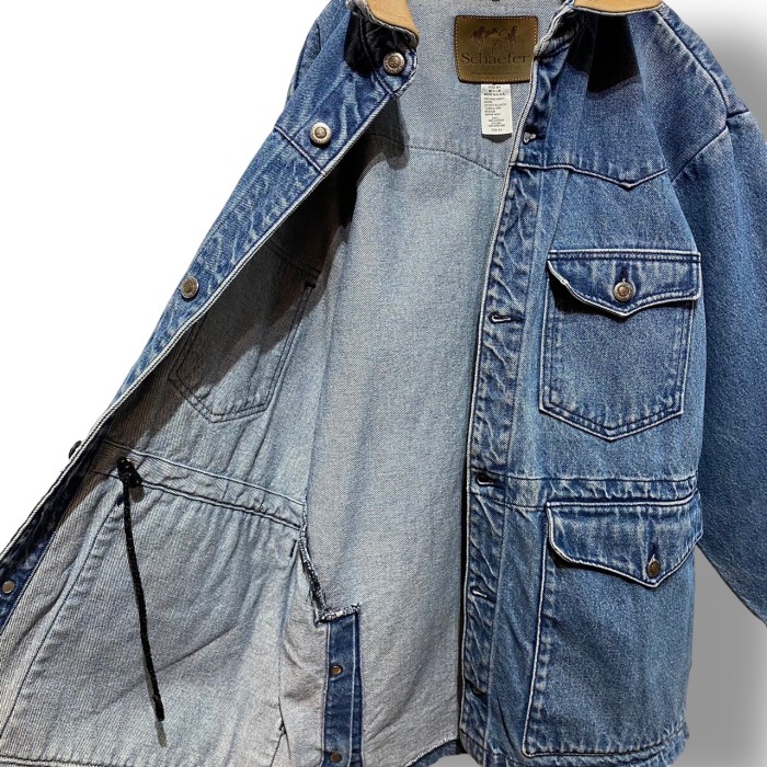 “Schaefer” Leather Collar Denim Jacket 「Made in USA」 | Vintage.City 古着屋、古着コーデ情報を発信