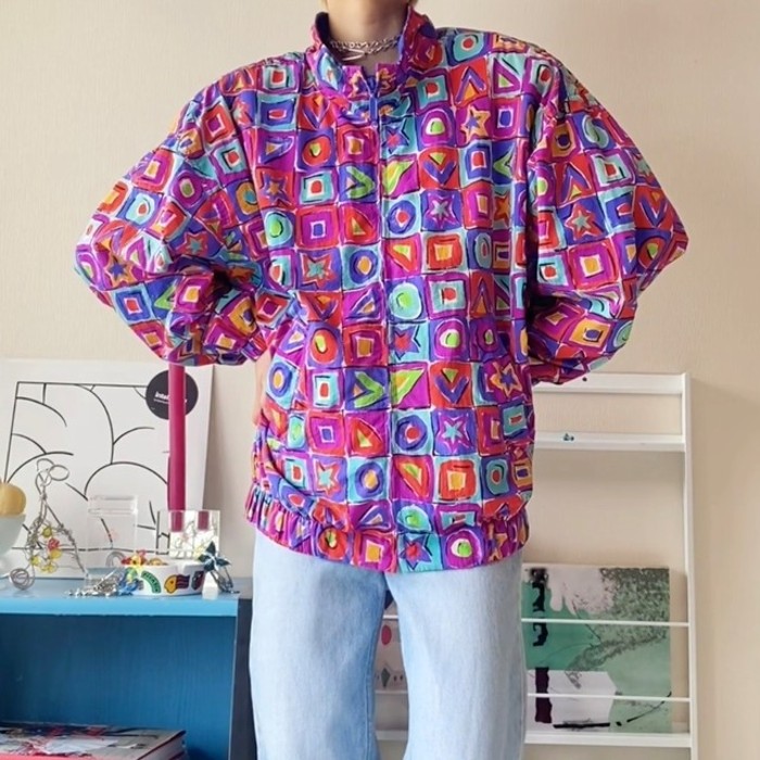 Liz sport | square patterned nylon jacket | Vintage.City 古着屋、古着コーデ情報を発信