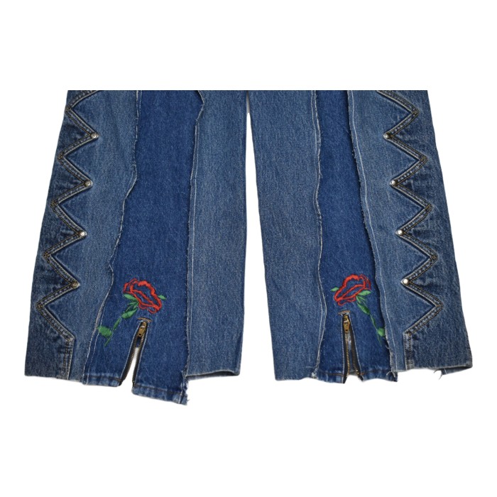 VERS Remake Flower Embroidery Docking Wide Denim Pants | Vintage.City 古着屋、古着コーデ情報を発信