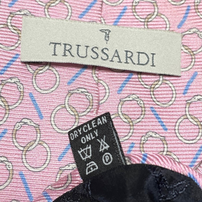 MADE IN ITALY製 TRUSSARDI 総柄プリントシルクネクタイ ピンク | Vintage.City 古着屋、古着コーデ情報を発信